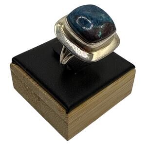 Large .925 Sterling Silver Chrysocolla & Cuprite Statement Ring - Size 8.25